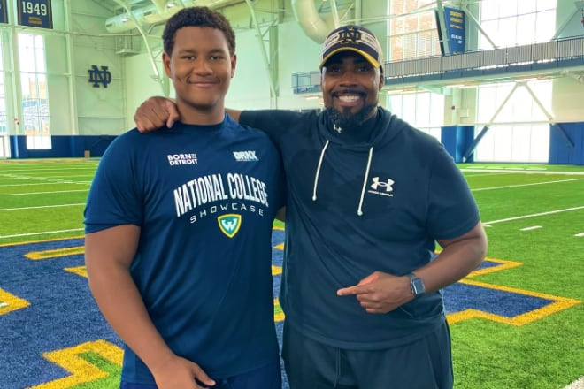 2025 defensive tackle Nic Moore plans to attend Notre Dame's game vs. Pittsburgh on Saturday. The three-star recruit camped at Irish Invasion in June.