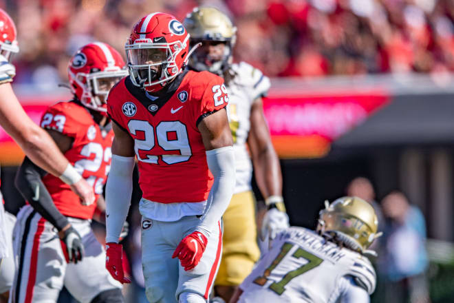 Georgia safety Christopher Smith (29) during Georgia's 37-14 win over Georgia Tech at Sanford Stadium in Athens, Ga., on Nov. 26, 2022. Photo by Kathryn Skeean.