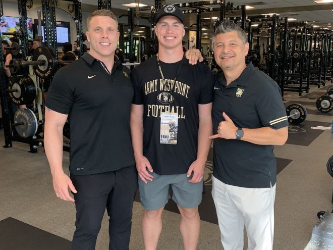 From left to right: Army FB coach Mike Viti, RB prospect Hunter Roddy & Army Special Teams Coach, Sean Saturnio