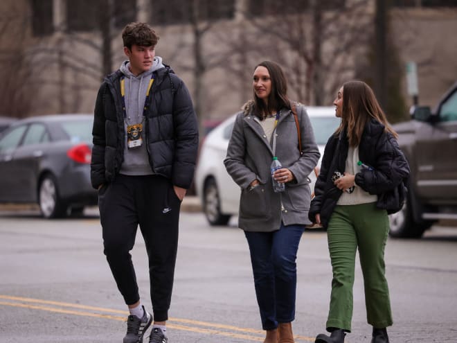 Four-star tight end Ryan Ghea, left, visited Notre Dame with his mother, middle, last Friday and Saturday.