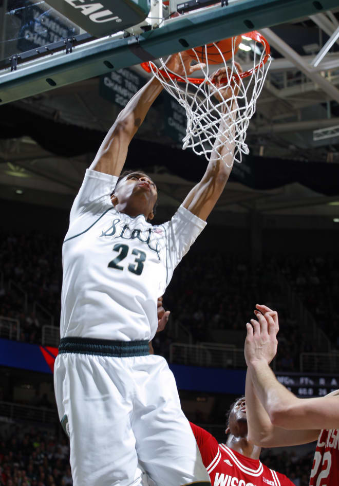 Michigan State freshman Deyonta Davis helped hold Nigel Hayes to five points a 69-57 win over Wisconsin.