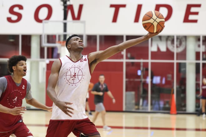 Alabama basketball freshman Brandon Miller goes up for a layup during practice. Photo | Alabama Athletics 