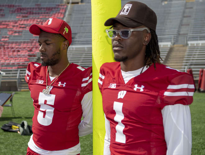 Cedrick Dort Jr. (left) and Jay Shaw at Wisconsin's media day. 