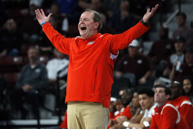 Ole Miss Rebels head coach Kermit Davis reacts during the second half against the Mississippi State Bulldogs at Humphrey Coliseum. Mandatory Credit: Petre Thomas-USA TODAY Sports