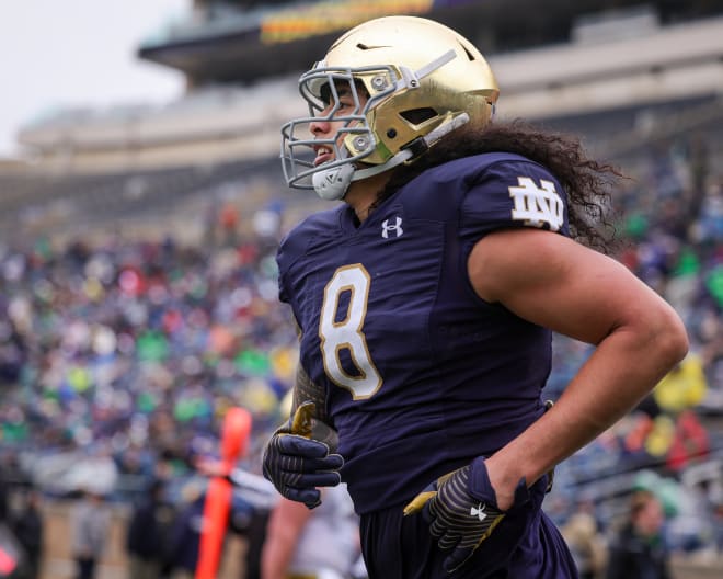 Marist Liufau led all Notre Dame linebackers in snaps against Navy in the 42-3 Irish win on Saturday.