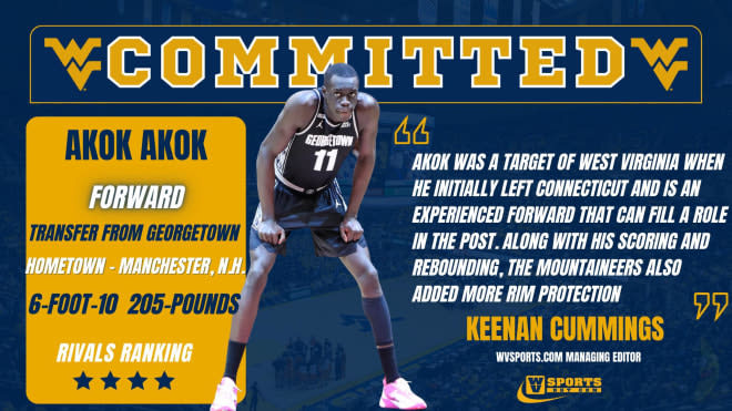 Akok has committed to the West Virginia Mountaineers basketball program.