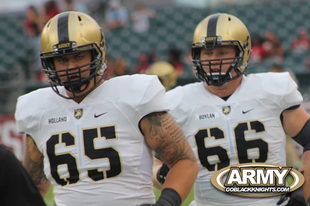 Guard Josh Boylan (66) and center Bryce Holland are part of a very solid returning group of O-linemen for Army