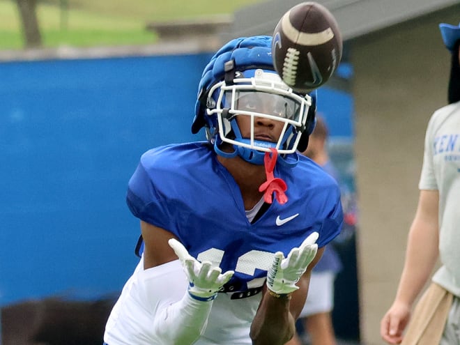 Wide receiver Fred Farrier II, a transfer from UAB originally from Frankfort, Ky., hauled in a pass during Saturday's Fan Day practice.