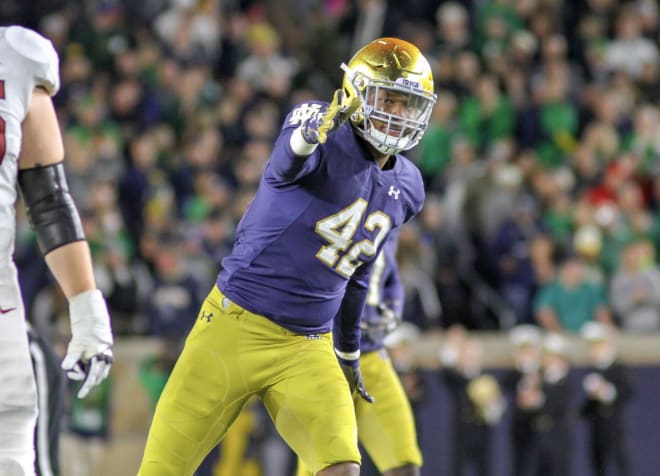 Notre Dame senior Julian Okwara (pictured) combines with Khalid Kareem to give Notre Dame one of the nation's top end units.