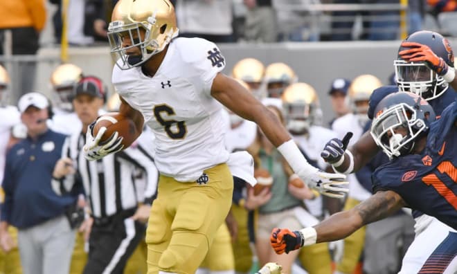 Wide receiver Equanimeous St. Brown had a breakout sophomore season with 58 catches for 961 yards and nine touchdowns.