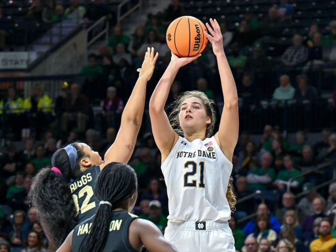 Notre Dame's Maddy Westbeld (21) matched her career high with 25 points in a victory over Wake Forest