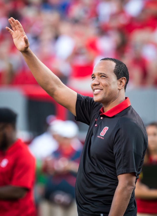 New NC State men's basketball coach Kevin Keatts acknowledged the crowd. 