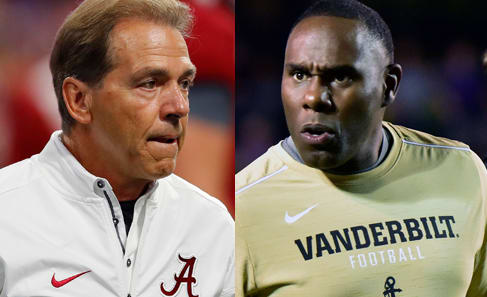 Alabama football coach Nick Saban (left) and Vanderbilt football coach Derek Mason (right) | Getty Images