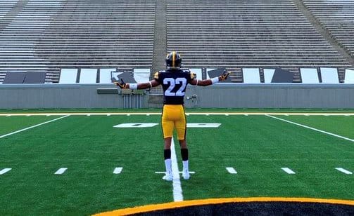 Class of 2021 defensive back Justin Walters on the field at Kinnick Stadium on Sunday.
