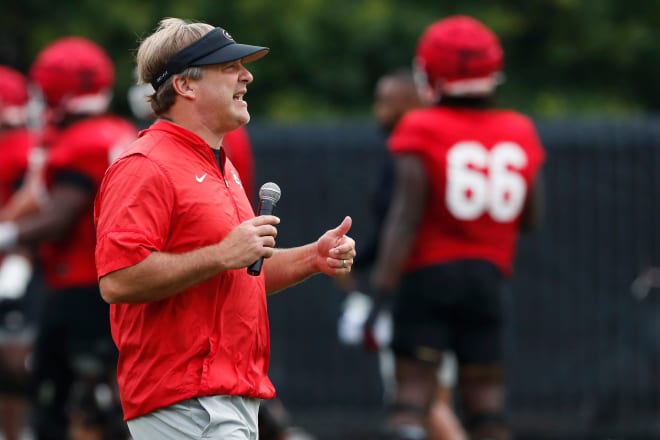 Georgia coach Kirby Smart at the first day fall football camp in Athens, Ga., on Thursday, Aug. 3, 2023. Photo via Joshua L. Jones/USA Today Network.