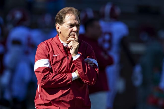 Nick Saban is among those wondering whether a season is possible. (Photo by Wesley Hitt/Getty Images)