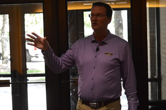 ECU athletic director Jon Gilbert took the press on a tour where he discussed the progress of Towne Bank Tower.