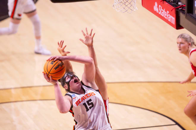 Oregon State 6-foot-4 All-American Raegan Beers (15) is the next big challenge for the second-seeded Notre Dame women's basketball team.