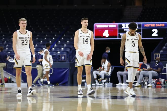 Notre Dame led for just 19 seconds in a 62-51 loss to Virginia Tech