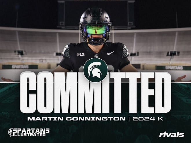 2024 kicker Martin Connington commits to Michigan State (Graphic by Ben Sonday/original photo via Martin Connington/MSU football)