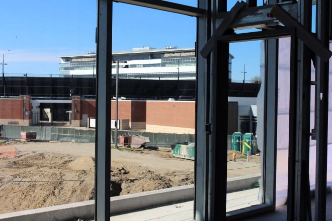 This is one of the views from what will be Coach Jeff Brohm's office. The first-year head coach essentially will have a suite, which includes a room right off his office to entertain recruits and a balcony that overlooks the stadium.