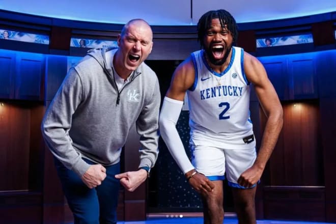 Ansley Almonor and Mark Pope during his visit to Kentucky