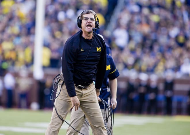 Michigan Wolverines football head coach Jim Harbaugh has won 49 games in six seasons (2020 was a shortened campaign) at U-M.