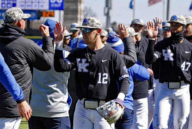 Kentucky's Chase Estep (12) hit two home runs in the Cats' 15-6 romp over Missouri.