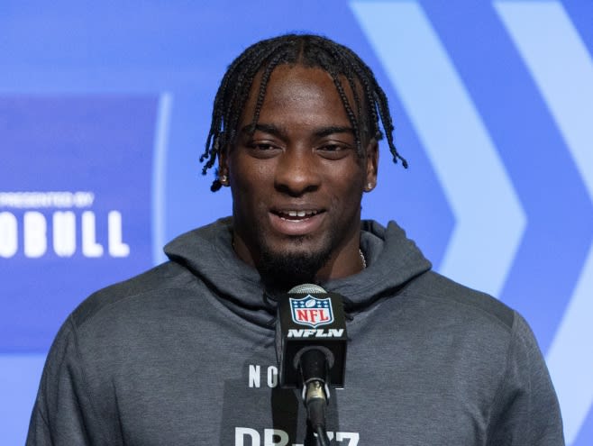 Mar 2, 2023; Indianapolis, IN, USA; Syracuse defensive back Garrett Williams (DB37) speaks to the press at the NFL Combine at Lucas Oil Stadium. Mandatory Credit: Trevor Ruszkowski-USA TODAY Sports