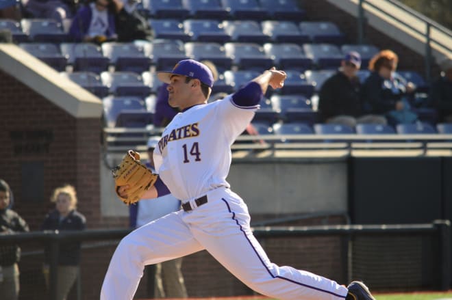 Jake Agnos pitched six scoreless innings before Charlotte snapped ECU's ten game win streak.