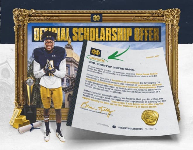 A look at Rivals250 WR Jayden Thomas' official offer from Notre Dame
