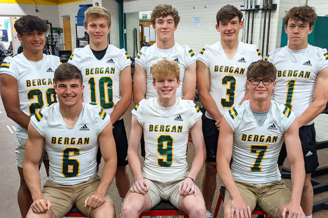 Here they are, the guts of the operation at Archbishop Bergan, back in another Class C-2 state final. Team leaders including (front row, left to right) Koa McIntyre (6), Gavin Logemann (9), Kade McIntyre (7); (back, l-r) Chris Pinales (28), Alex Painter (10), Cal Janke (5), Jarrett Boggs (3), and Isaac Herink (1).