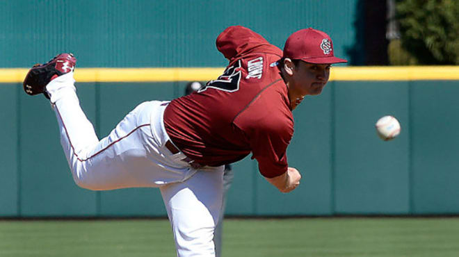 Wil Crowe pitches for USC on Sat. at Flour Field. First pitch at 1 p.m.