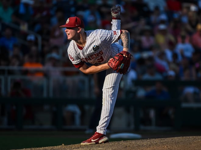 Oklahoma starting pitcher Cade Horton struck out 11 Notre Dame hitters Sunday night in a College World Series victory over the Irish.