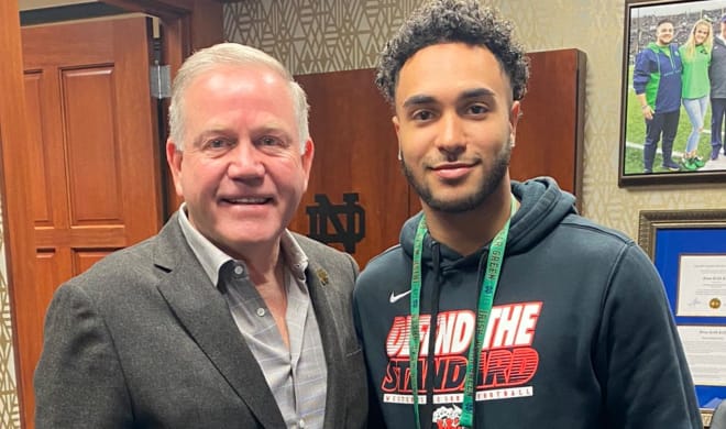 2022 WR Kaden Saunders earned an offer from Notre Dame during his visit Saturday from Irish head coach Brian Kelly.