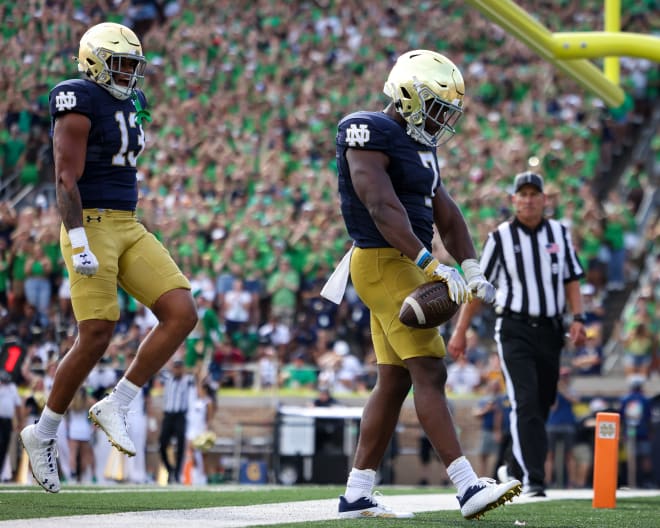 Notre Dame football notched its third win of the season against NC State on Saturday. Irish running back Audric Estimé added two rushing touchdowns in the victory.