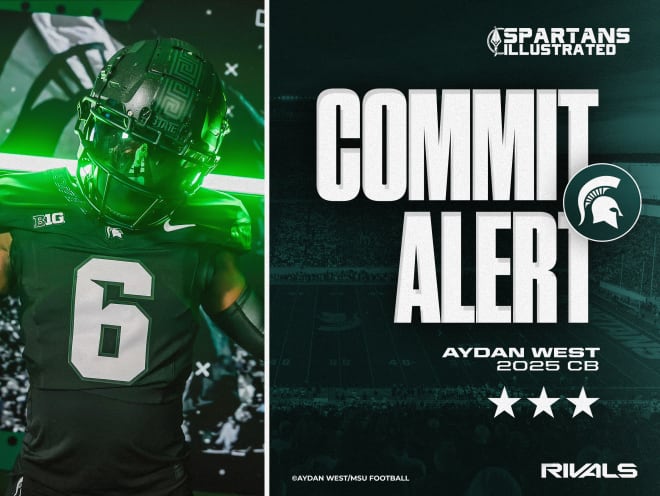 Class of 2025 three-star cornerback Aydan West commits to Michigan State (Graphic by Ben Sonday/original image via Aydan West/MSU Football)