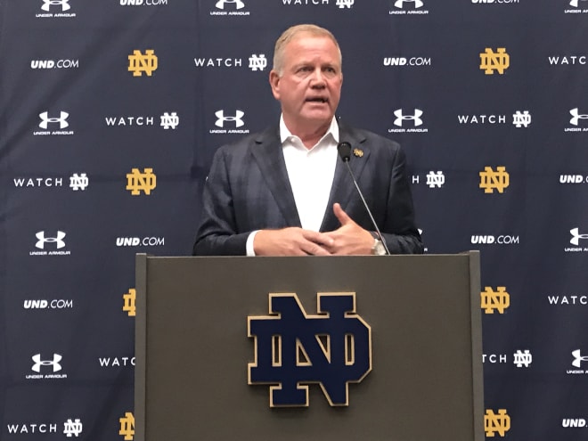 Brian Kelly met with reporters for the final time before Notre Dame plays at Boston College.