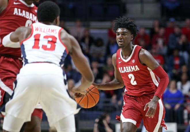 Alabama Crimson Tide guard Kira Lewis Jr. (2) dribbles up the court during the first half against the Mississippi Rebels at The Pavilion at Ole Miss. Photo | Imagn