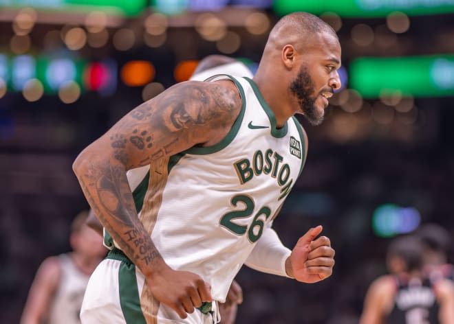 Xavier Tillman Sr. during at Boston Garden on April 7, 2024. Photo credit: Greg Sabin/Spartans Illustrated