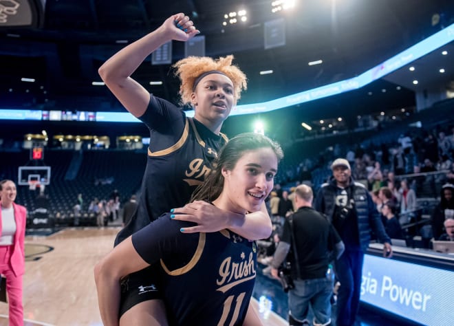 Notre Dame guards Hannah Hidalgo, Sonia Citron (11) and the Irish ride into the final week of the regular season with two big home-court matchups ahead.