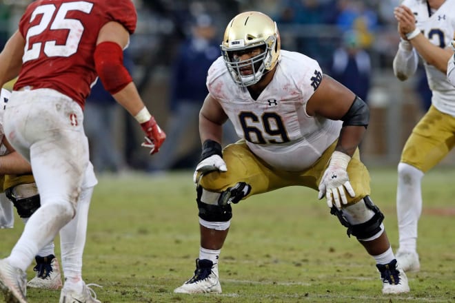 Left guard Aaron Banks started 31 career games for Notre Dame.