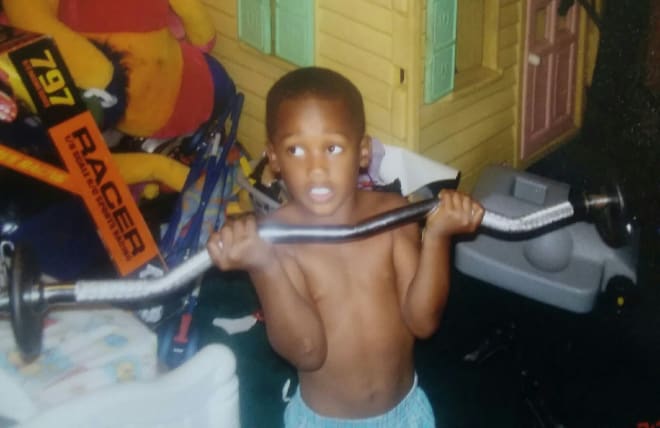 Young Drake Jackson getting a headstart on his football training at around 4 years old.