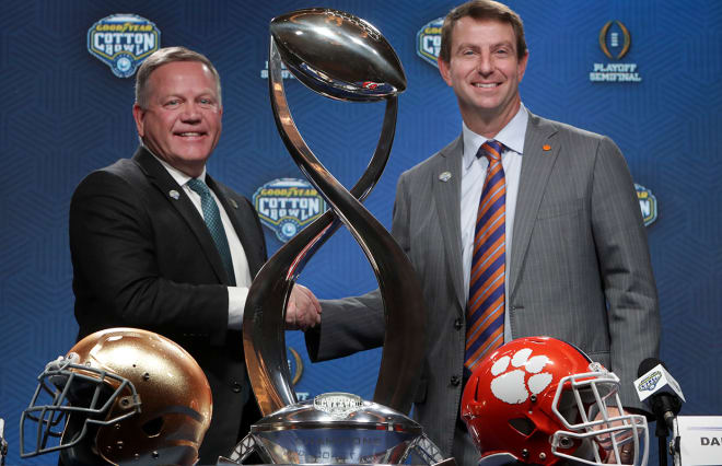 Notre Dame head coach Brian Kelly with Clemson head coach Dabo Swinney