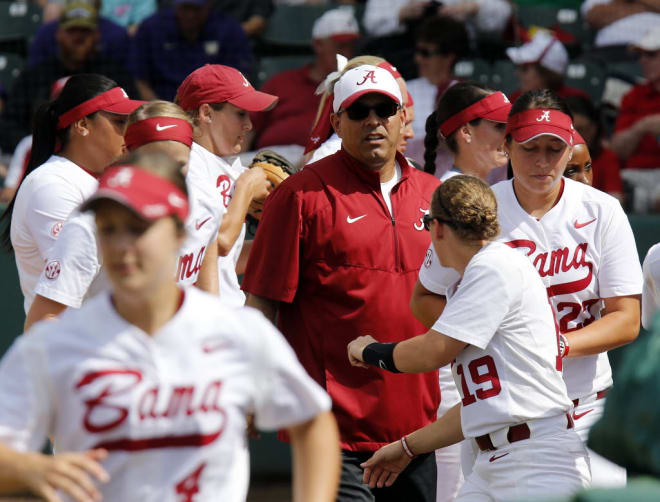 Alabama coach Patrick Murphy walks off the field with his team in the second inning against Fairfield at Rhoads Stadium in Tuscaloosa, Ala. on Friday May 15, 2015. Alabama beat Fairfield by a score of 8-0 in 6 innings.