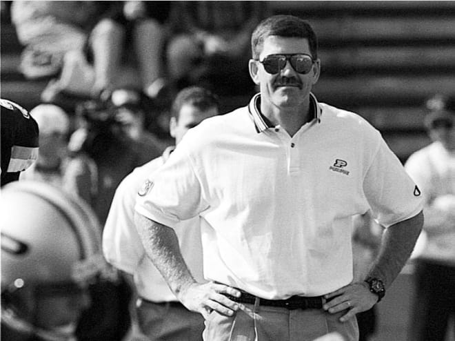 Scott Downing oversees Purdue special teams in this 1997 image. (Tom Campbell)