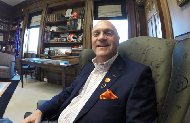 Clemson University President Jim Clements looks into the Tigerillustrated.com camera eye last week during our interview for The Story Of Dabo Swinney.