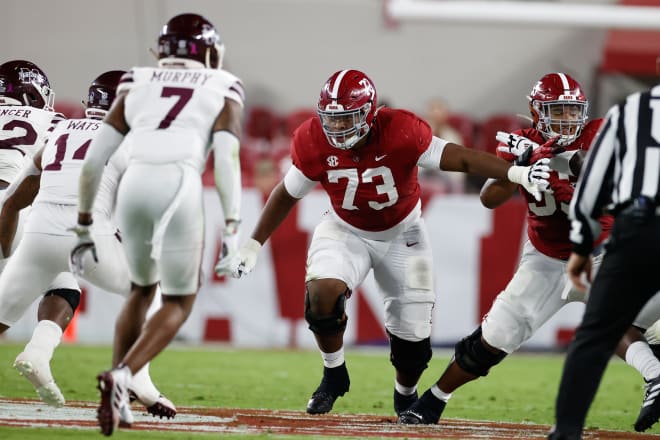 Alabama Crimson Tide offensive lineman Evan Neal. Photo | Imagn