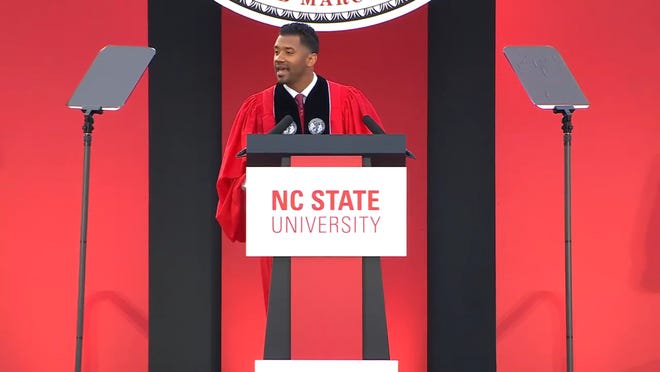 Former NC State Wolfpack football quarterback Russell Wilson