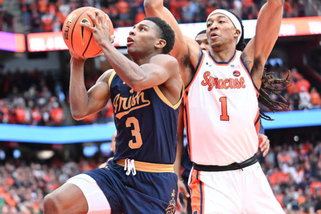 Syracuse snapped Notre Dame men's basketball's three-game winning streak on Saturday. After a lopsided first half, the Irish mounted a comeback behind their freshman backcourt that eventually gave them opportunities to tie the game in the final moments.